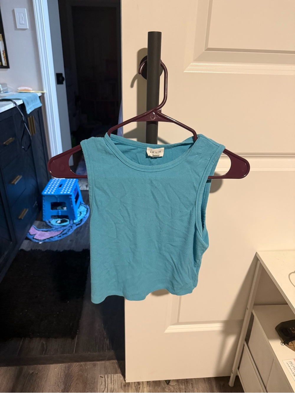 Le Lis Teal Ribbed Crop Tank Top